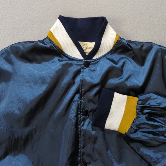 Gem Sportswear Jacket Mens Large Blue Vintage Satin Made in USA 80s Bomber Style - Picture 4 of 9